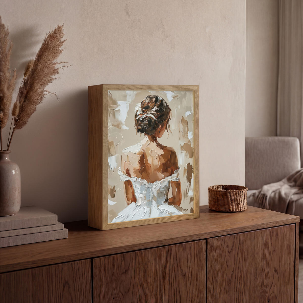 NÁSTĚNNÁ LAMPA S AKUMULÁTOREM Žena - malba - abstraktní - béžová - moderní 30x40 cm - světle hnědá, kompozitní dřevo (30/40/8cm) - OnlyWow