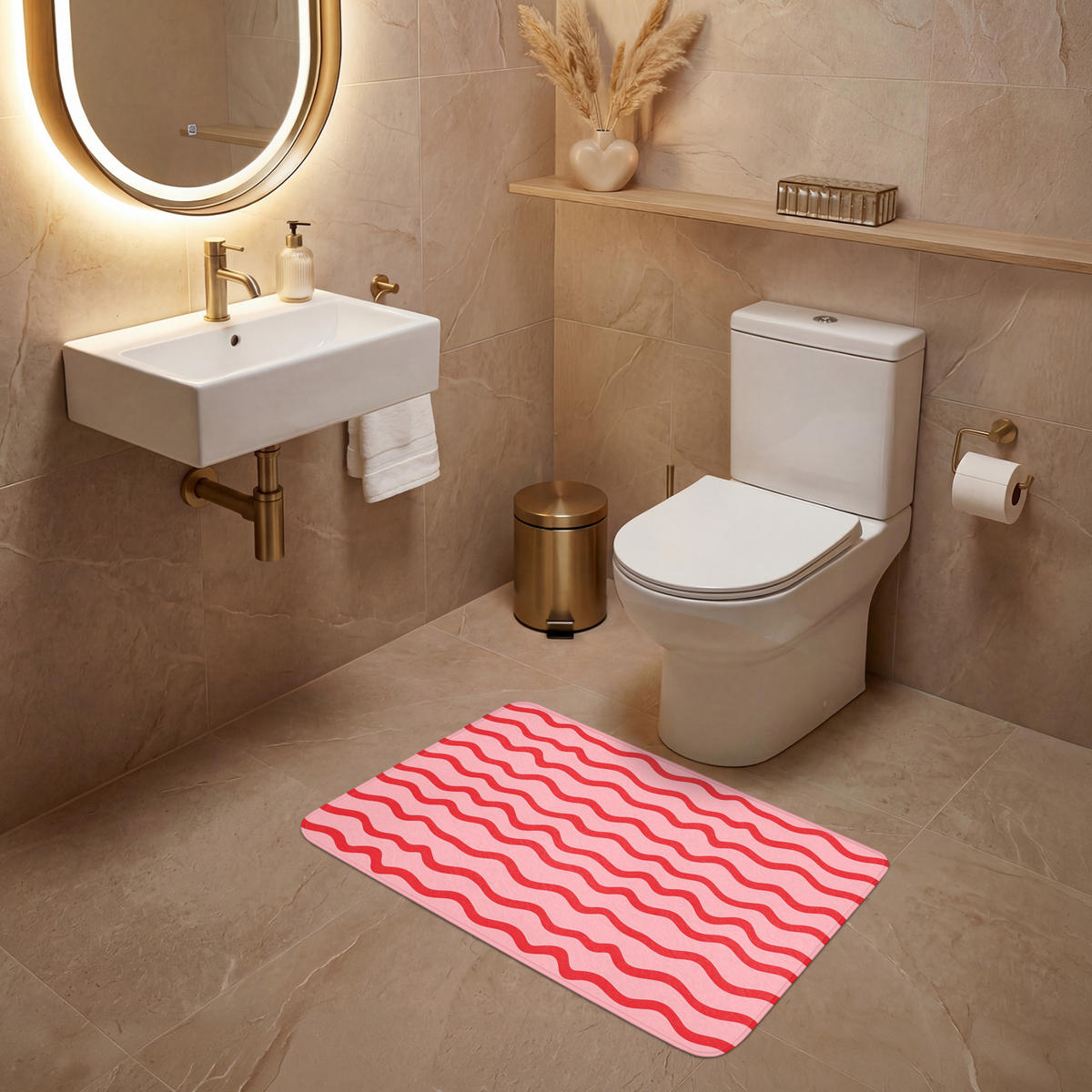 WC-VORLEGER Verspielt - Muster - Rot Toilettenteppich 80x50 cm - Rosa, Kunststoff/Textil (80/1cm) - OnlyWow