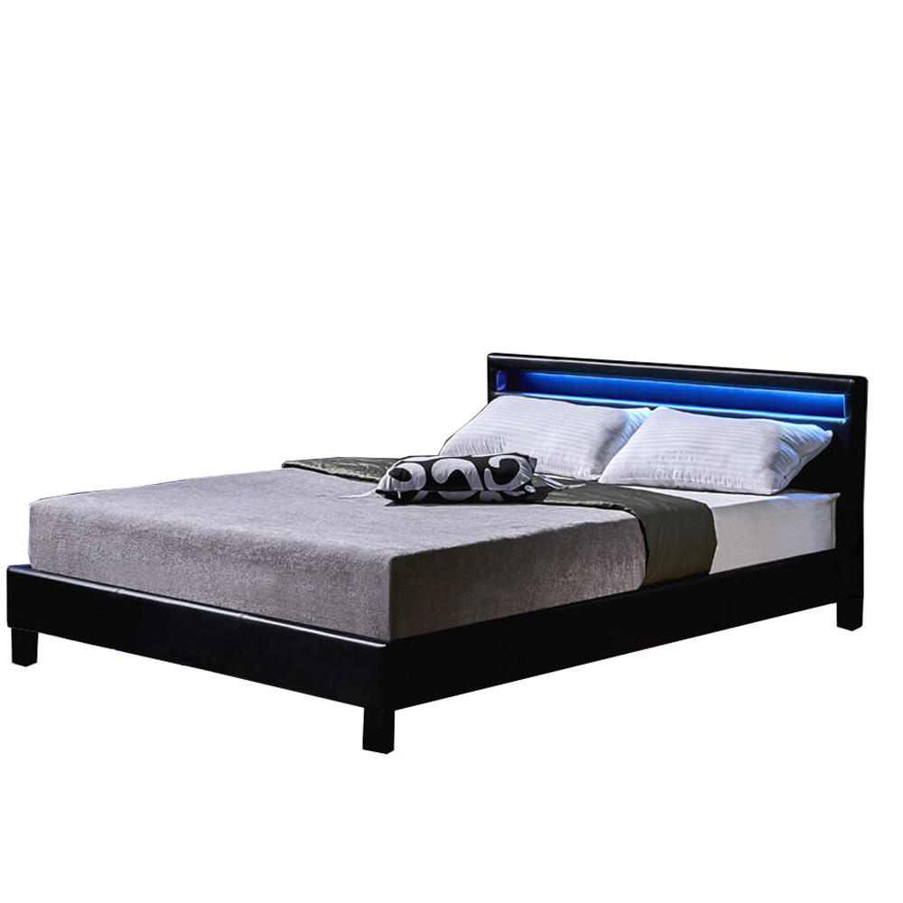 LED Bett ASTRO mit Matratze - 140 x 200 cm Schwarz - Schwarz, Kunststoff - Home Deluxe