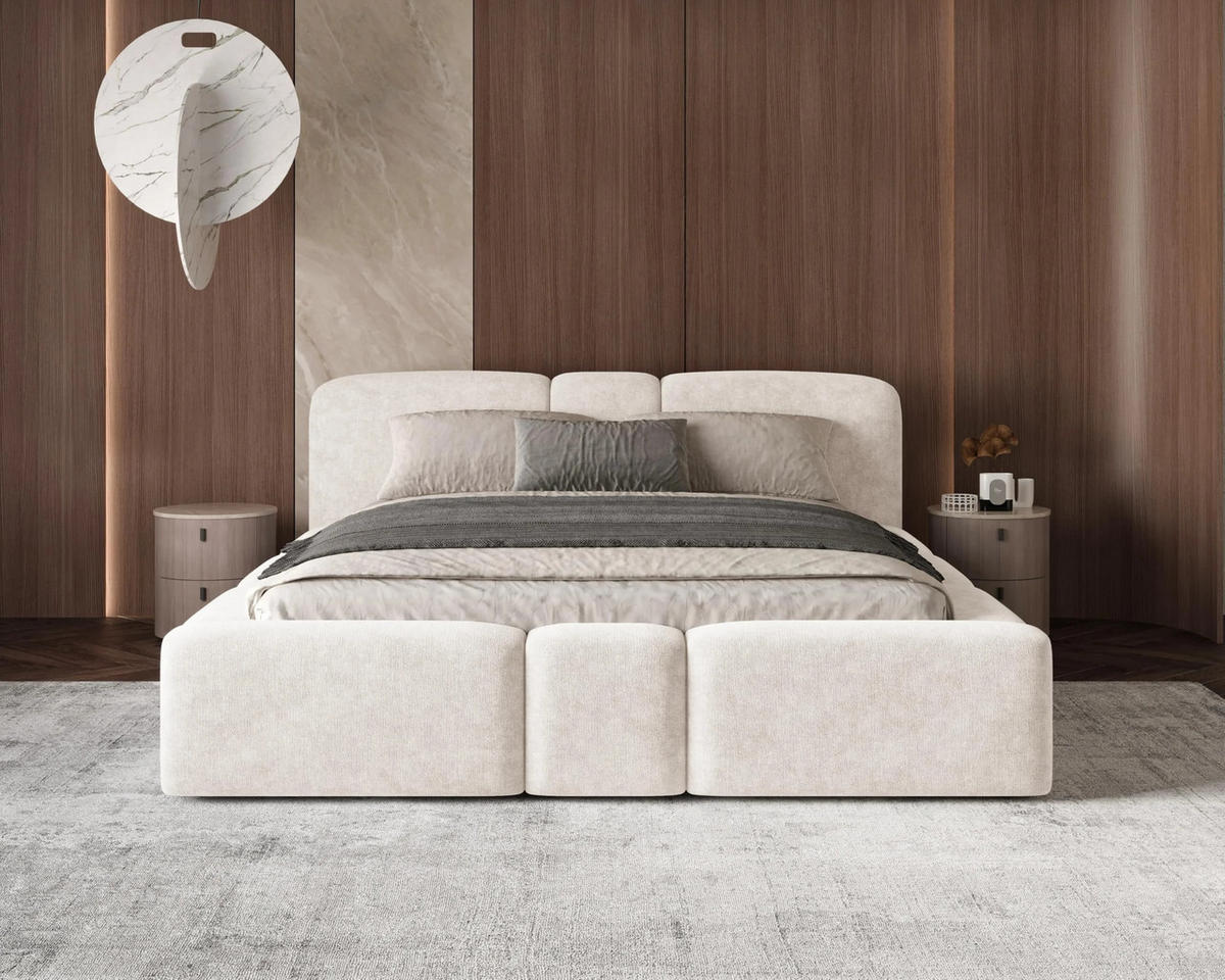 POLSTERBETT Monte 140x200 cm mit stabilem Metallrahmen, Bettkasten und Stauraum, Doppelbett mit Kopfteil - Perfect Harmony Beige - Beige, Holzwerkstoff (140/200cm) - Chilly