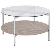 COUCHTISCH Silber/Heller Holzfarbton Lovell - Hellbraun/Silberfarben, Glas/Holzwerkstoff (80/80/45cm) - Beliani
