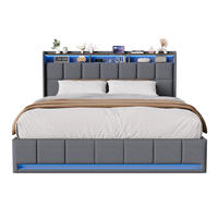 POLSTERBETT 140x190cm grau Stoff, Gas-Bettkasten, LED-Kopfteil, USB - Grau, Holz