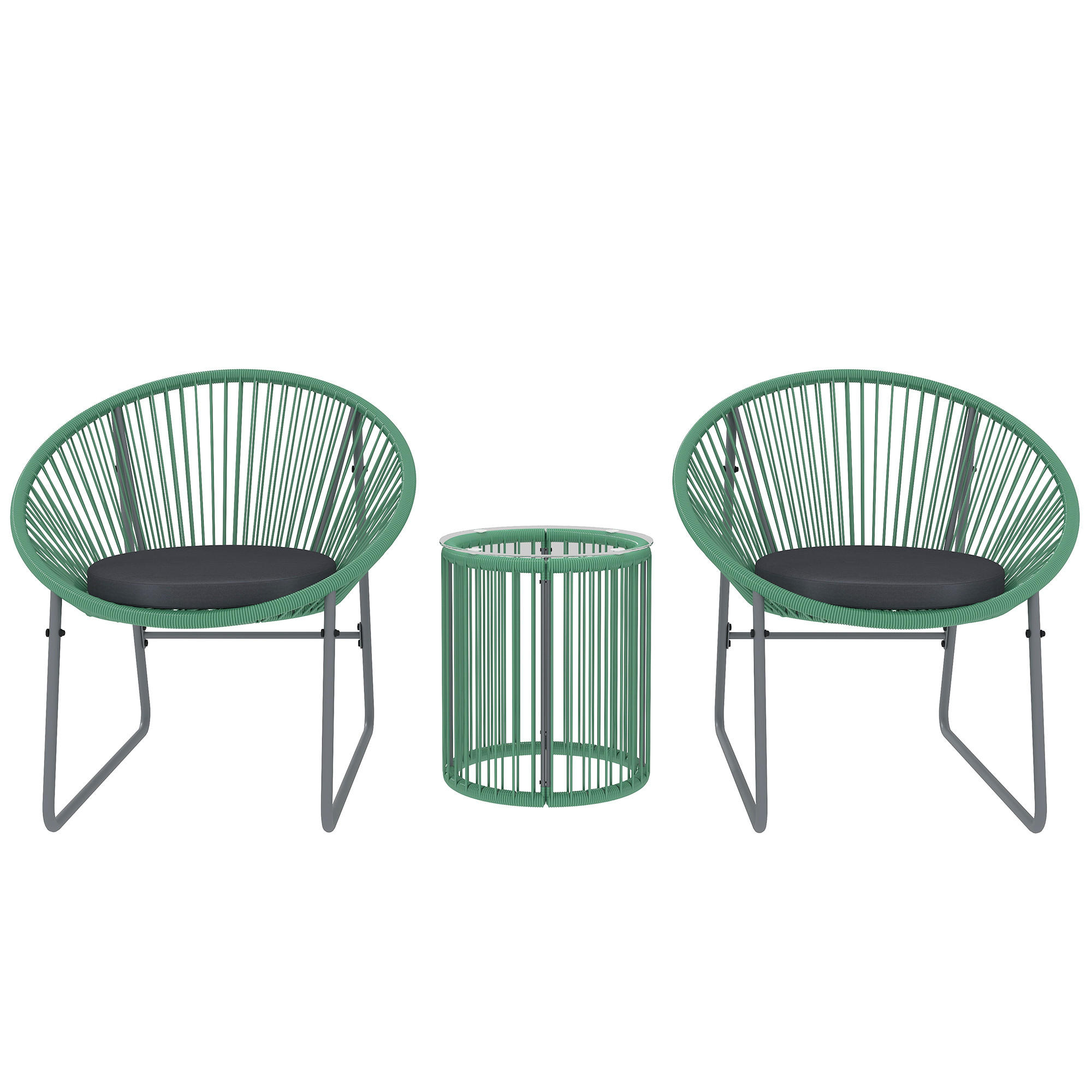 POLYRATTAN Gartenmöbel Set, Outdoor Lounge Balkonmöbel für 2 Personen Grün - Grün, Metall - Outsunny
