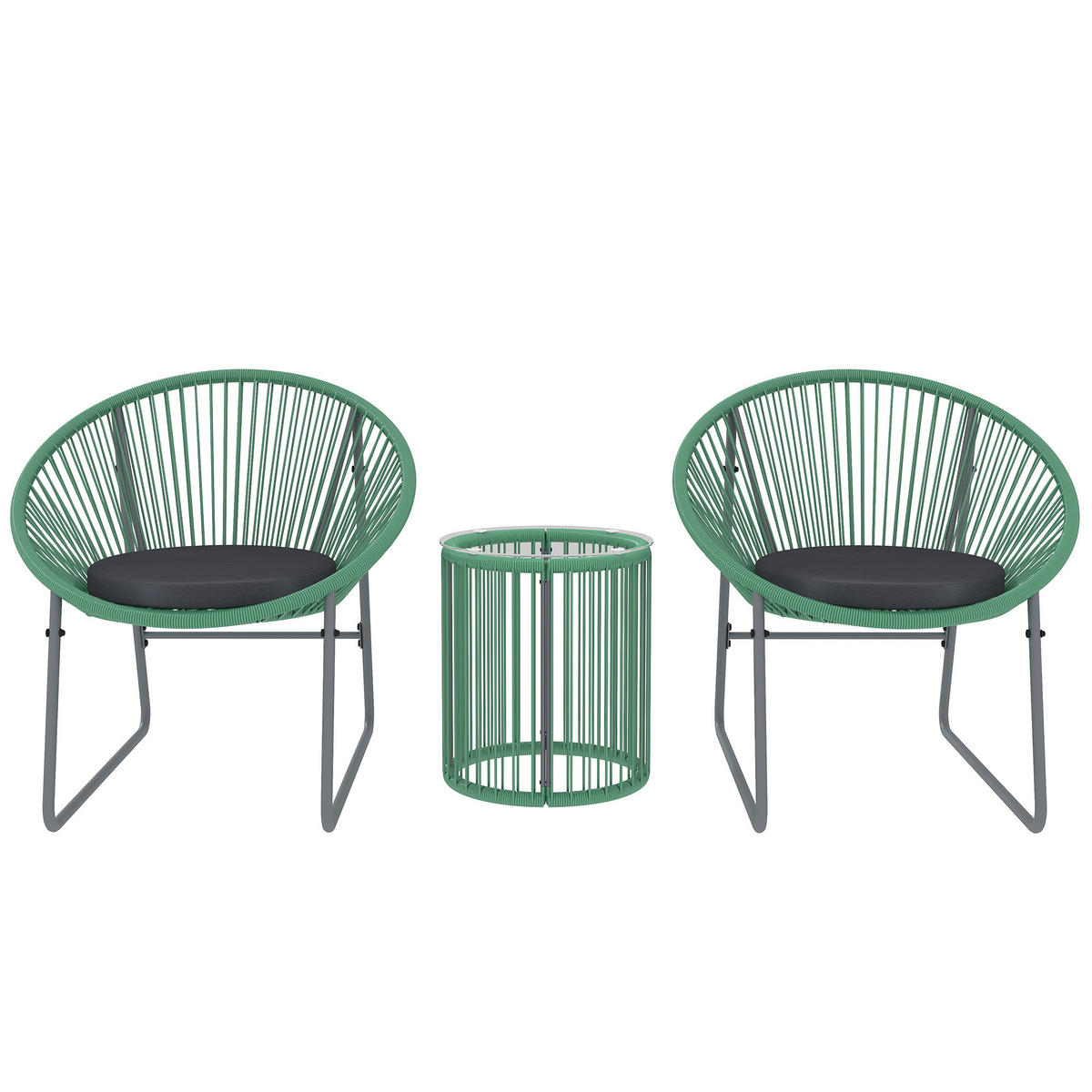 POLYRATTAN Gartenmöbel Set, Outdoor Lounge Balkonmöbel für 2 Personen Grün - Grün, Metall - Outsunny