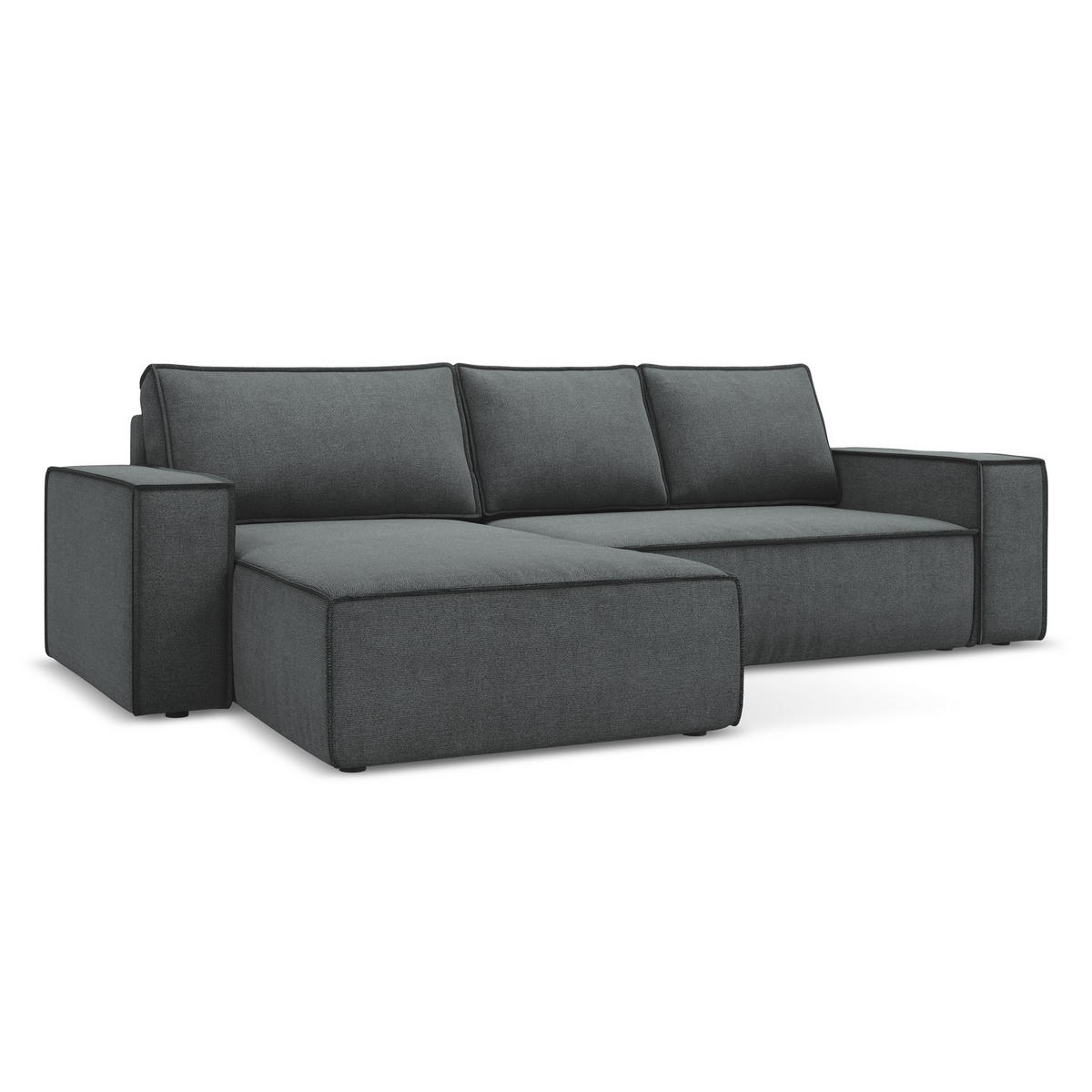 ECKSOFA mit Schlaffunktion Strukturstoff Stoff Grau - Schwarz/Grau, Kunststoff/Textil (185/290cm) - LaMiaSofa