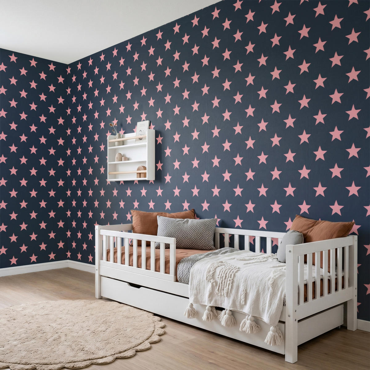 KINDERTAPETE - Muster - Sterne - Rosa - 500x240 cm - Anthrazit, Papier (500/240cm) - OnlyWow