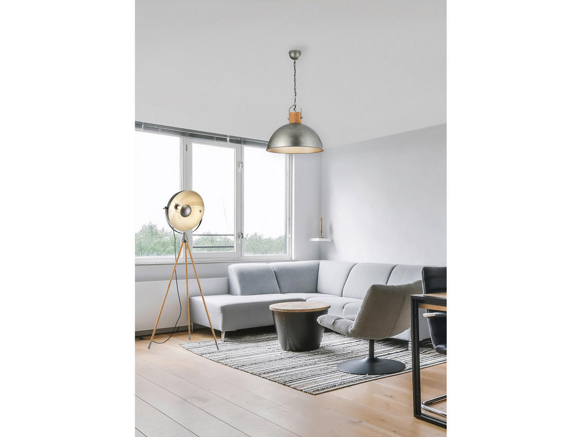 LED-PENDELLEUCHTE Ø45cm, Lampenschirm Metall Holz - Silberfarben, Metall (45/45/150cm) - meineWunschleuchte