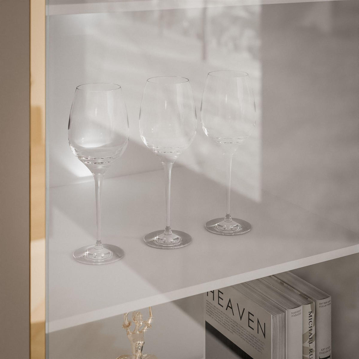 VITRINE AURORA in Weiß hochglanz mit LED-Beleuchtung mit Fuße - Weiß Hochglanz/Schwarz, Holzwerkstoff/Kunststoff (45/181/40cm) - Lookway