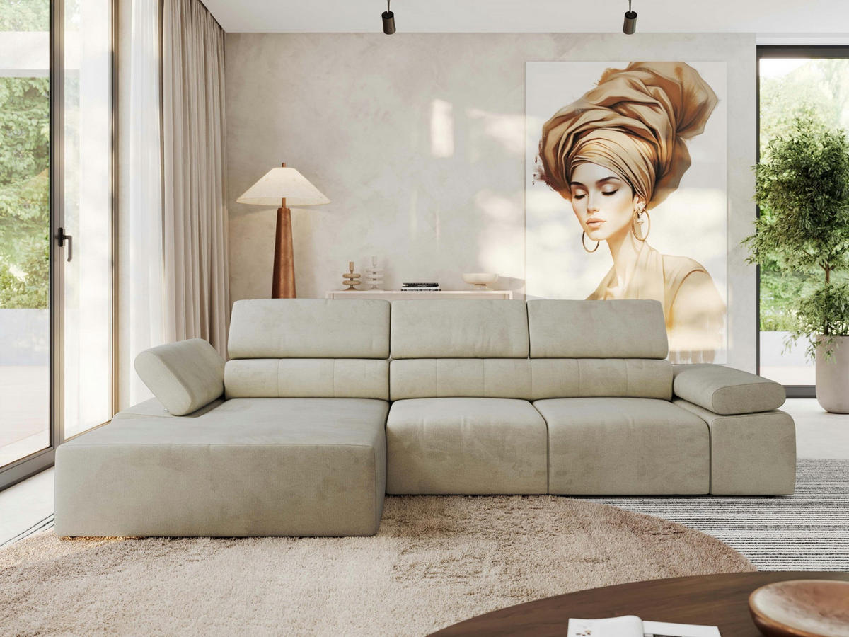 ECKSOFA RILASSO L Beige Velvet - links - Beige/Schwarz, Kunststoff/Textil (296/174cm) - MKS