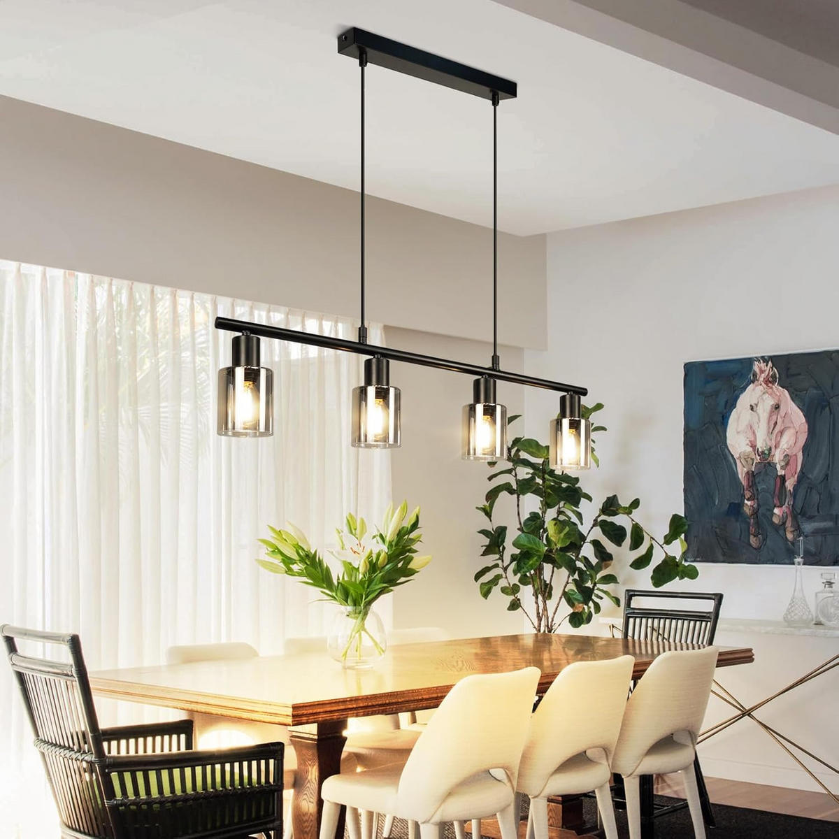 HÄNGELEUCHTE Myrm 140/30/68.5 cm - Schwarz, Metall (68.5/140/30cm) - ZMH