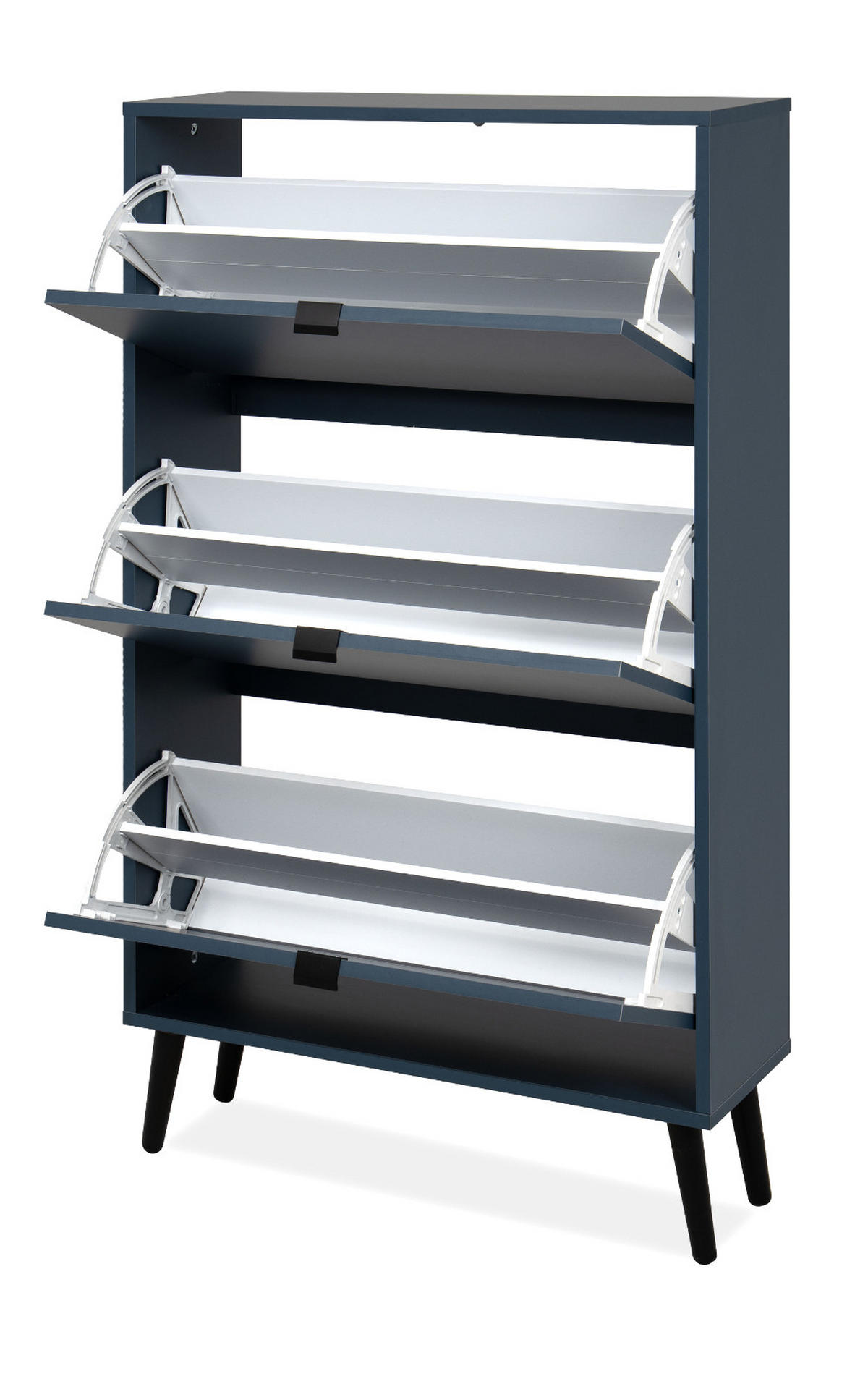 SCHUHSCHRANK blau 70 x 125 cm, Schuhkipper mit 3 Klappen - Blau/Schwarz, Holz/Holzwerkstoff (70/125/24cm) - Furn.Design