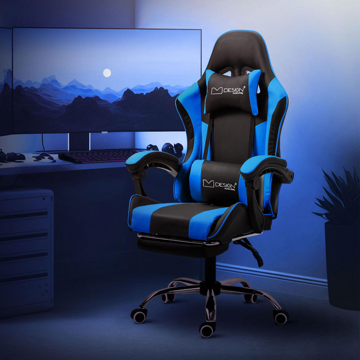 GAMING-STUHL schwarz blau - Blau, Metall (62/128/62cm) - ML-DESIGN