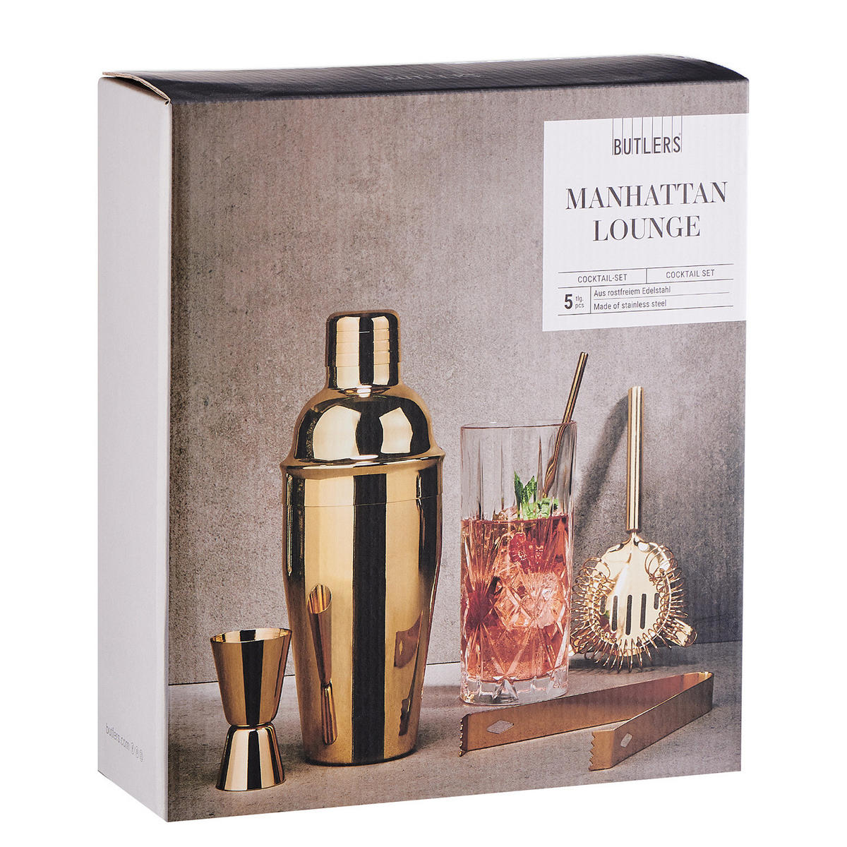 COCKTAIL-SET (5-teilig) Manhattan Lounge - Goldfarben, Metall (27/9/27cm) - Butlers