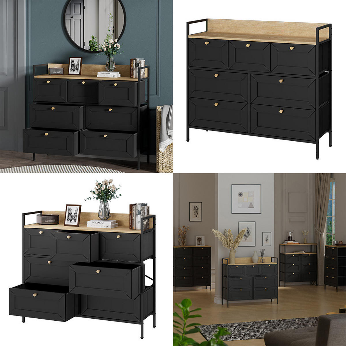 KOMMODE Belaro Schwarz 98 x 85 cm mit 7 Schubladen - Schwarz, Holzwerkstoff (98/85/30cm) - Vicco