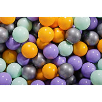 BÄLLE für Bällebad, Spielbälle, Plastikbälle für Kinder Set 300 pcs.: Violett/Gelb/Mint/Silber - Violett, Textil (7/7/7cm) - MeowBaby