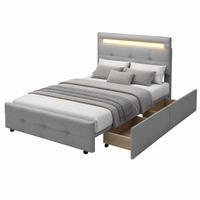 POLSTERBETT mit LED und 2 Schubladen 90x200 cm Grau - Grau, Holzwerkstoff (90/200cm) - Beauniv