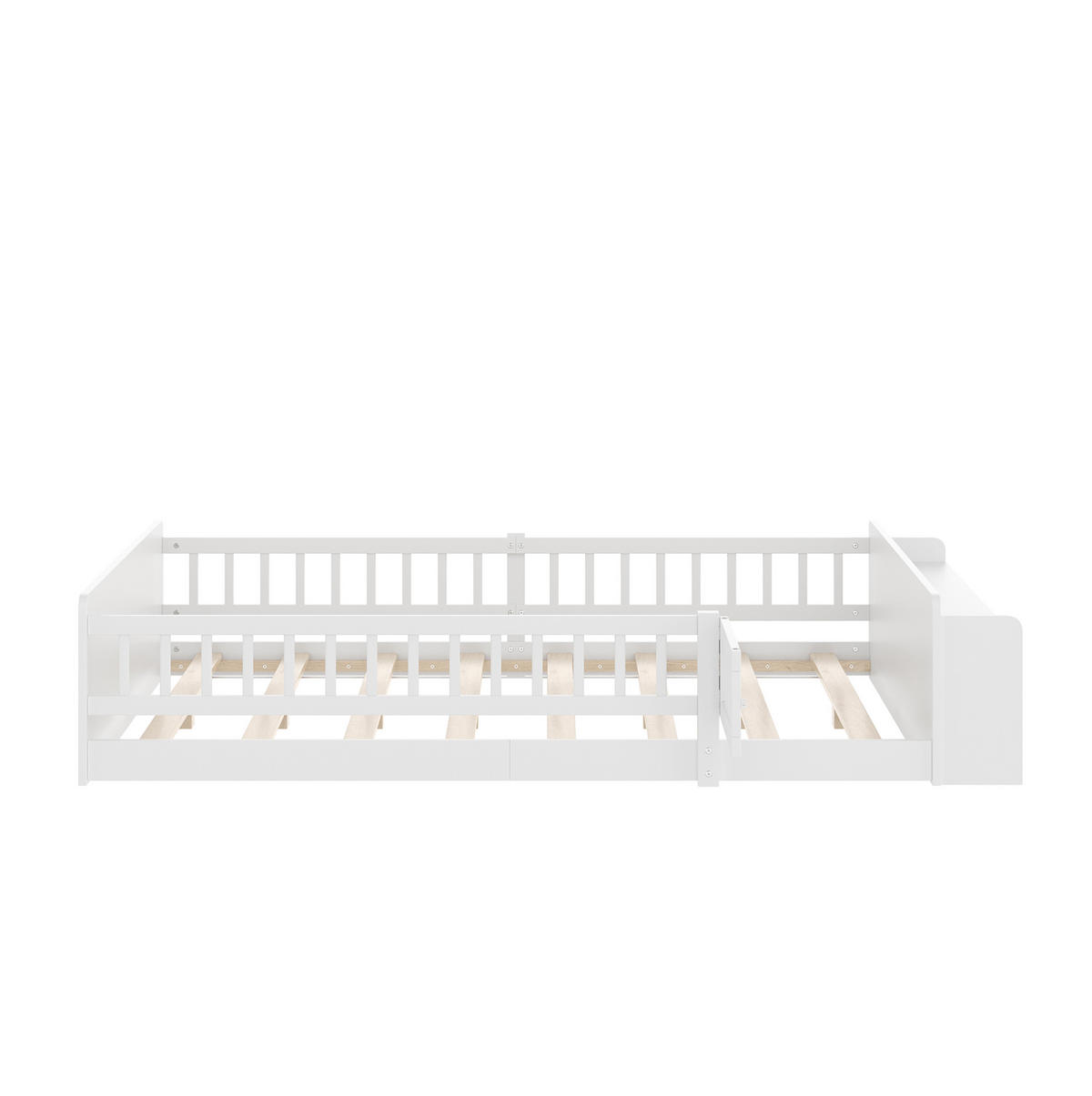 KINDERBETT 140/200 cm mit offenem Stauraum, Regalen und öffnender Zauntür aus Kiefern , Weiß - Weiß, Holzwerkstoff (140/200cm) - Redom