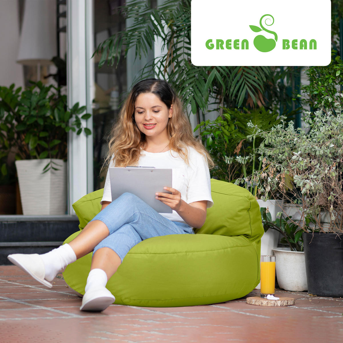 INDOOR OUTDOOR SITZSACK Lounge Sofa - Grün, Textil (90/50/50cm) - Green Bean