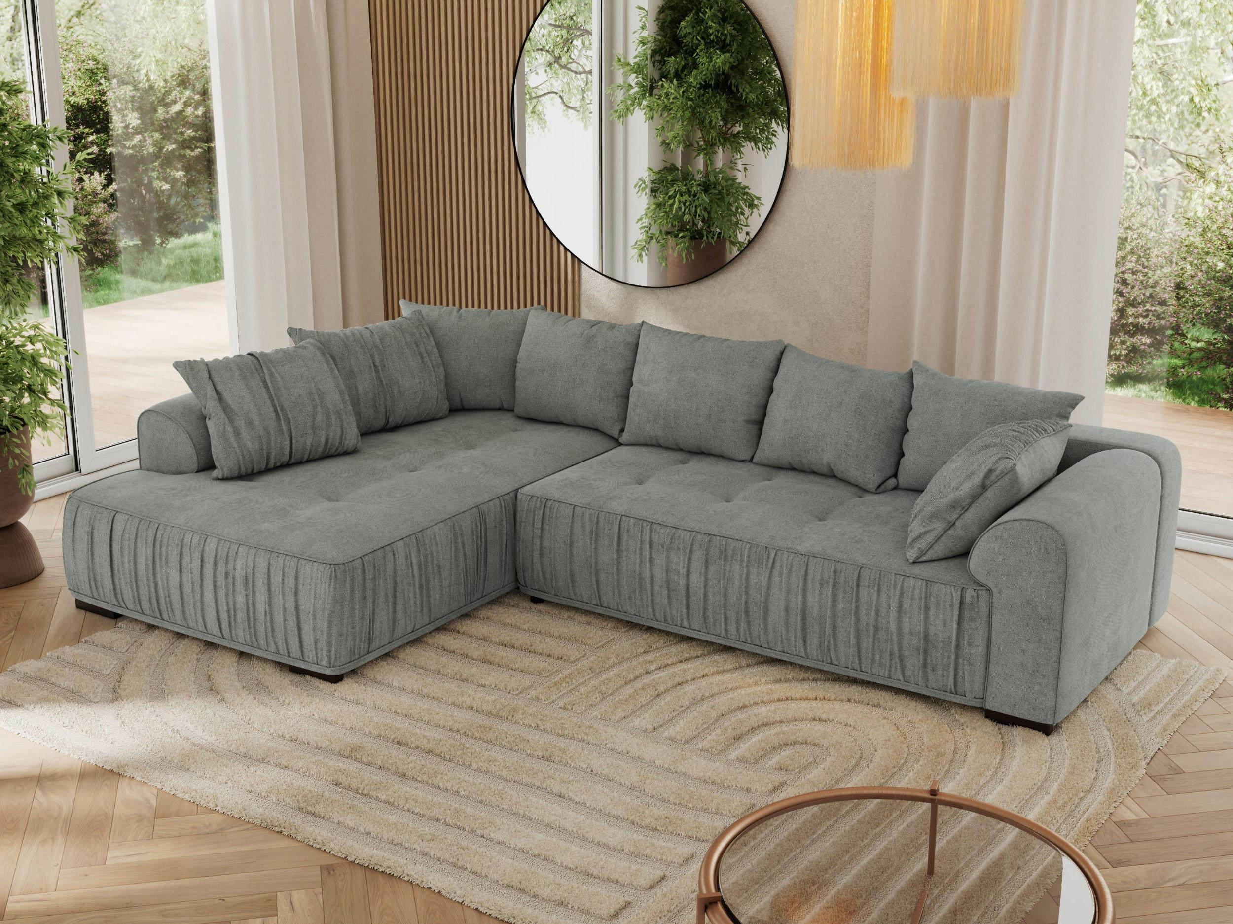 ECKSOFA ORTA Grau Stukture - Links - Schwarz/Grau, Textil (325/200cm) - MKS