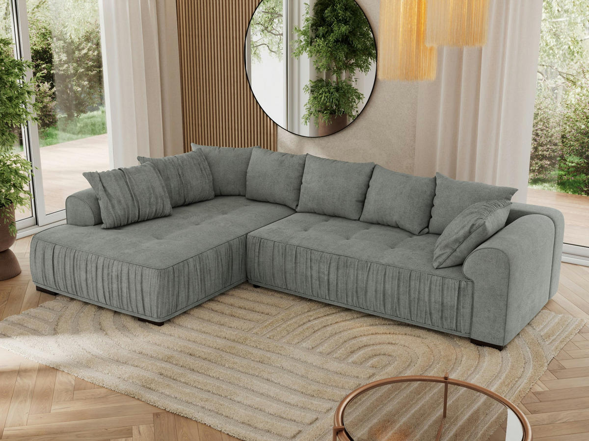 ECKSOFA ORTA Grau Stukture - Links - Schwarz/Grau, Textil (325/200cm) - MKS