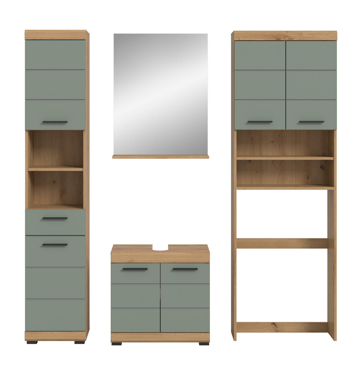 BADKOMBINATION 4tlg. Scout Bad in Artisan Eiche Nachbildung und Salbei Nachbildung B/H/T: 190x191x34 cm - Eiche Artisan, Holz (190/191/34cm)