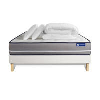 BETT Actiflex pur Taschenfederkern 160 x 200 cm h3 - Kit Bettgestell Weiß - Mit Kissen und Bettdecke - Beige/Weiß, Holz/Textil (160/200cm) - ACTISOM