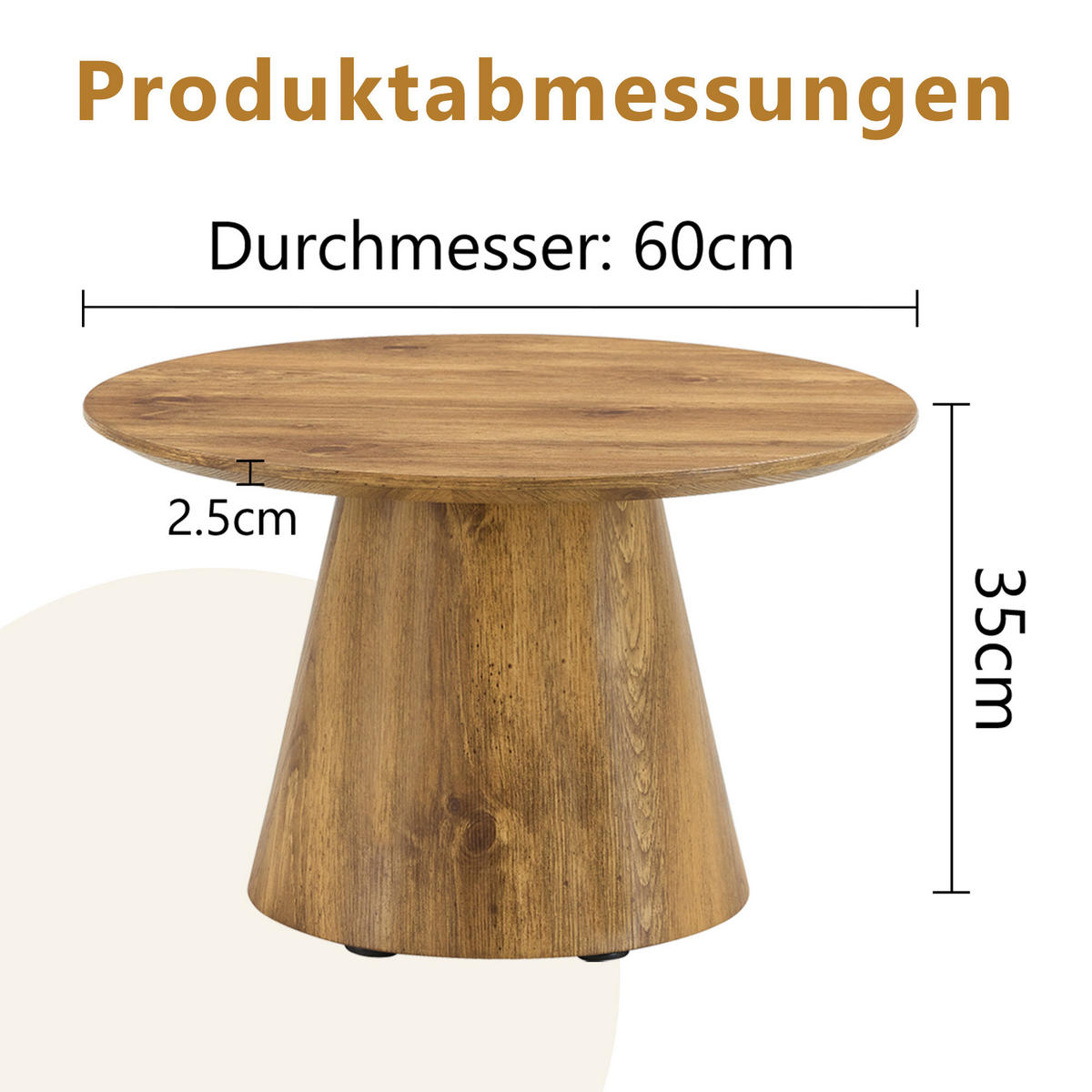 COUCHTISCH rund 60/60/35 cm Wood aus MDF in Echtholzoptik pflegeleicht - Naturfarben, Holzwerkstoff (60/60/35cm) - OKWISH