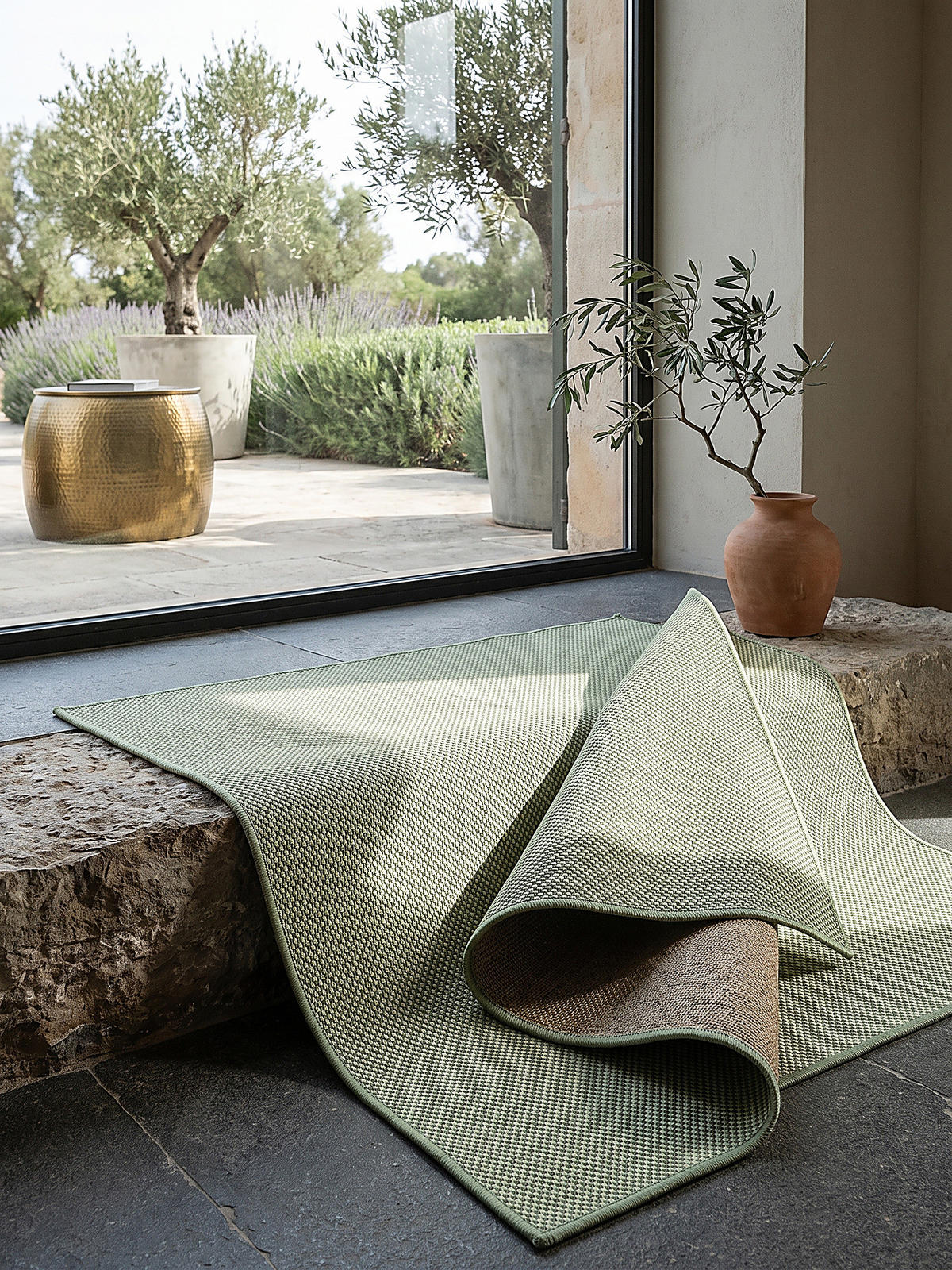 FLACHWEBTEPPICH Uni BORNO Polypropylen Grün 240 x 340 cm - Grün, Textil (240/340cm) - KADIMA DESIGN