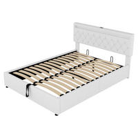 POLSTERBETT aus Leinen 160x200 cm in Weiß mit LED-Beleuchtung & USB-C - Weiß, Textil (160/200cm) - Modfu