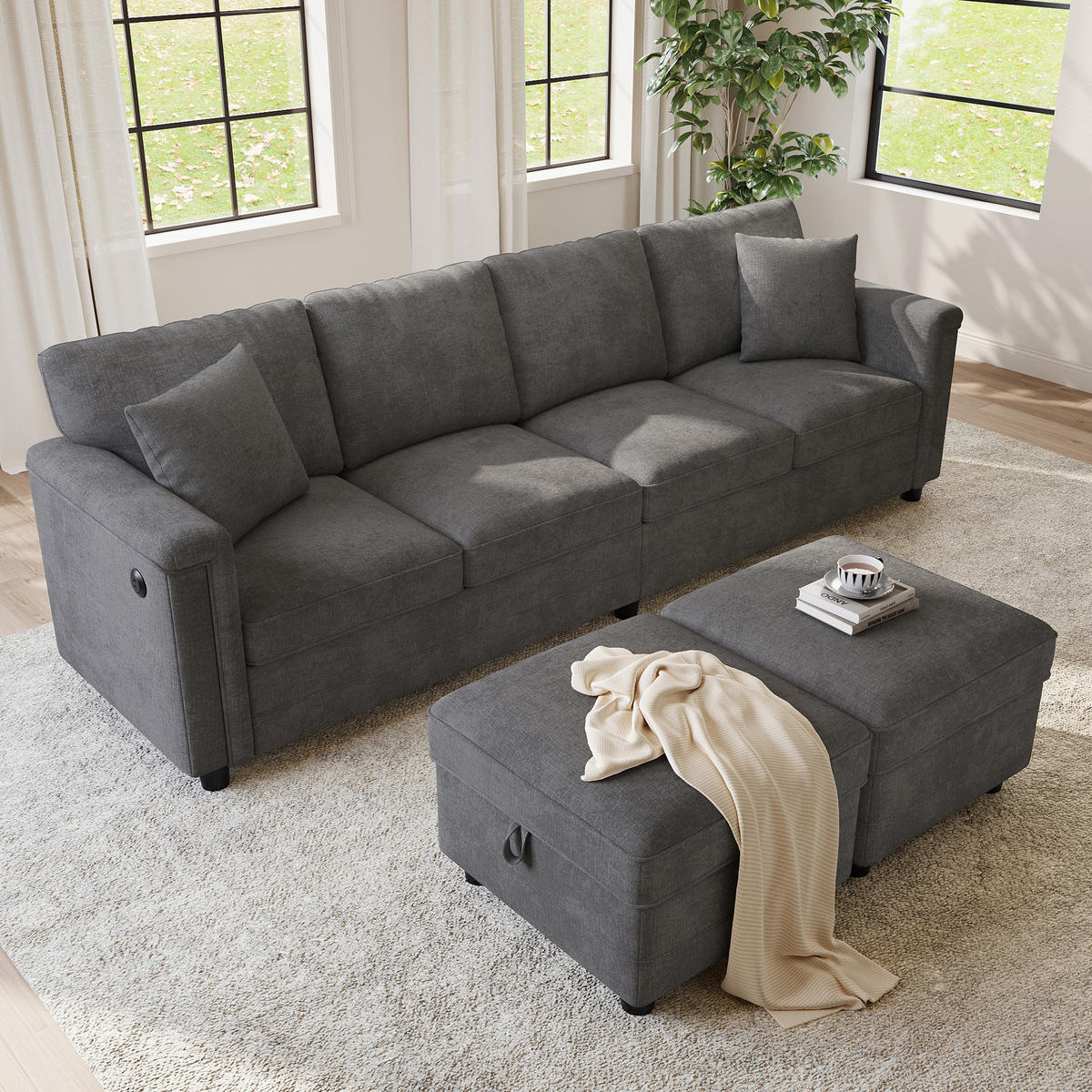 WOHNLANDSCHAFT Modular umwandelbar L-/U-Form mit 2 Stauraumhockern, DE-42506, Grau - Grau, Metall (261/82/134cm) - ComfortXL