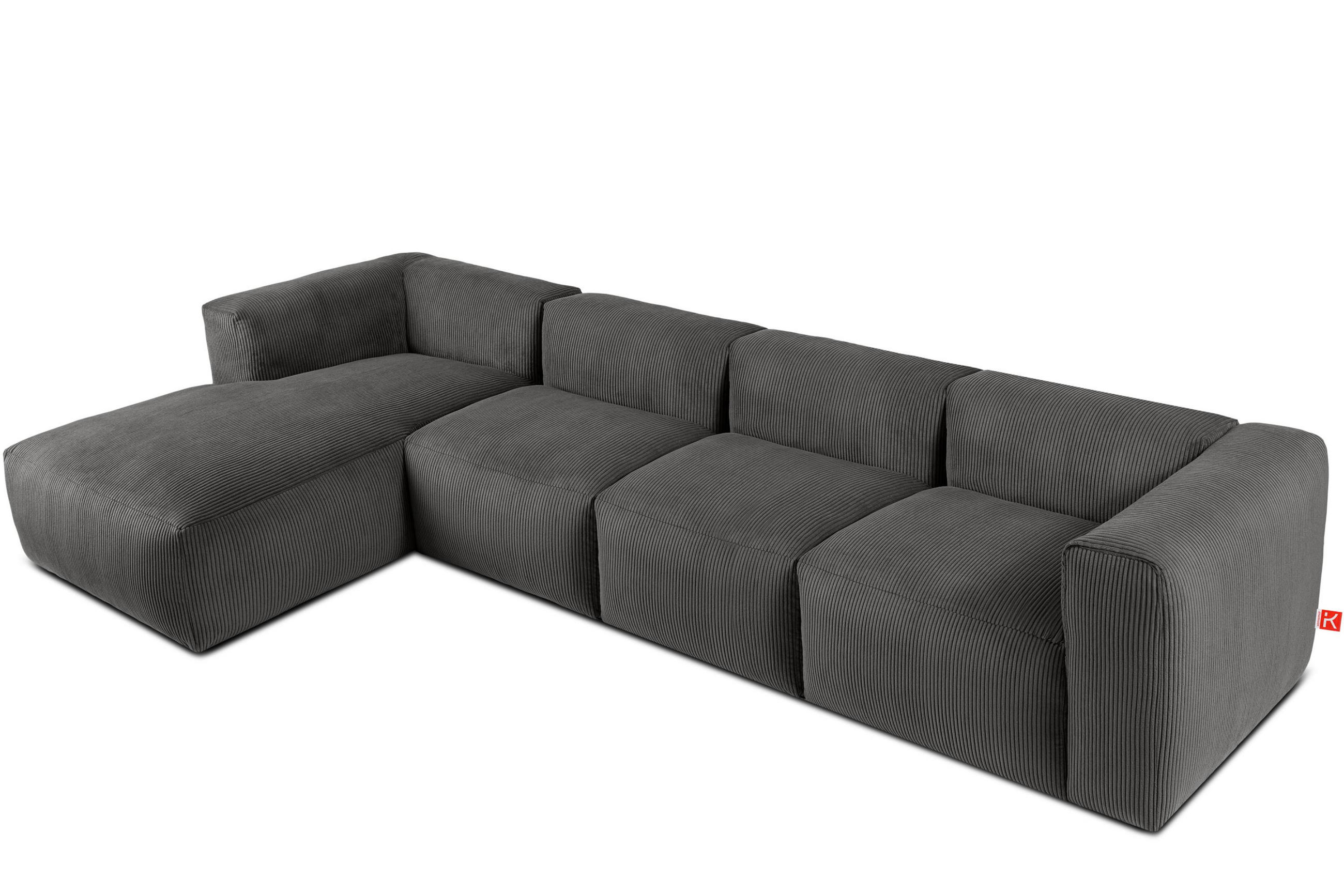 ECKMODULSOFA-LINKS BUFFO 6-Sitzer mit extrem weicher Sitzfläche, Kordstoff, grau - Grau, Textil (377/180cm) - KONSIMO®