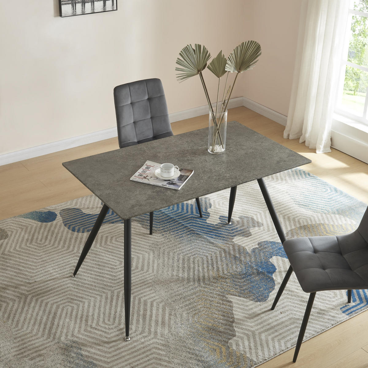 ESSTISCH Fitjar - Schwarz/Grau, Holzwerkstoff/Metall (80/140/75cm) - [en.casa]