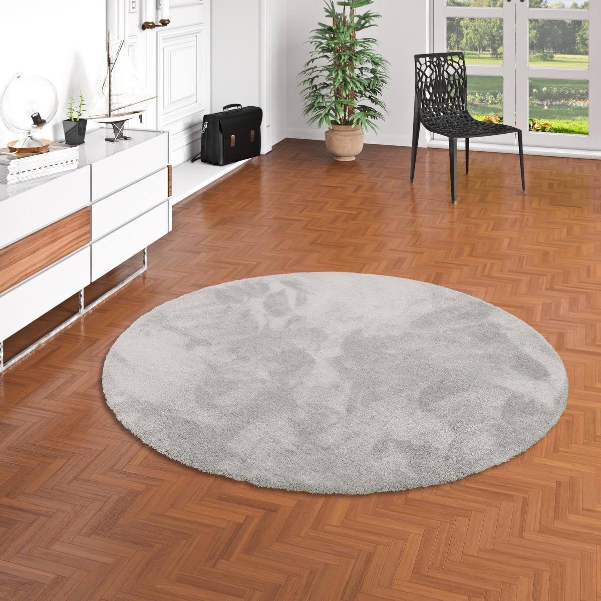 LUXUS HOCHFLOR SHAGGY TEPPICH VELVET RUND - Grau, Textil (200/200cm) - Snapstyle