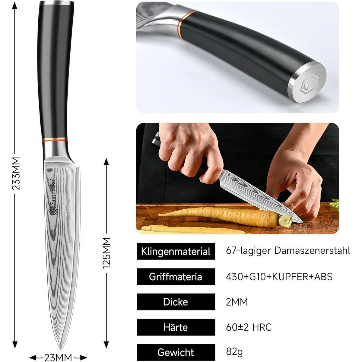KÜCHENMESSER Damast 13 cm - Silberfarben, Metall (23.3cm)