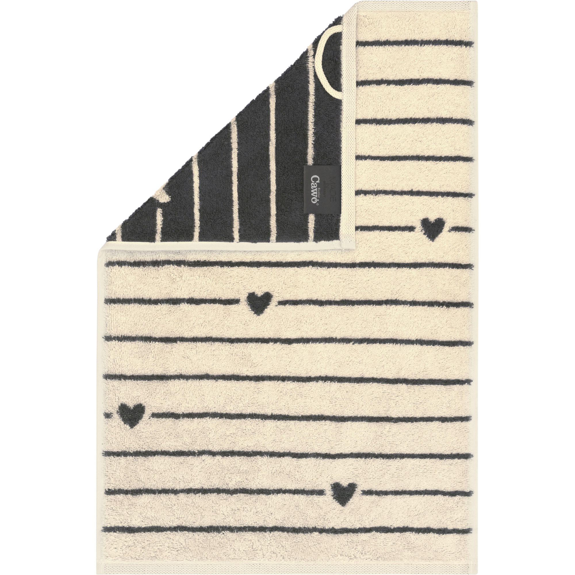 GÄSTETUCH HEART BEATS LINES & HEARTS 6276 BASALT - 37 - Grau, Textil (30/50cm) - Cawoe