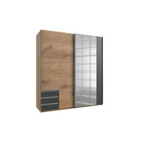 KLEIDERSCHRANK Emden in Plankeneiche mit Graphit - Schwebetürenschrank Breite 179 cm mit Spiegel - Braun, Holzwerkstoff (179/198/65cm)