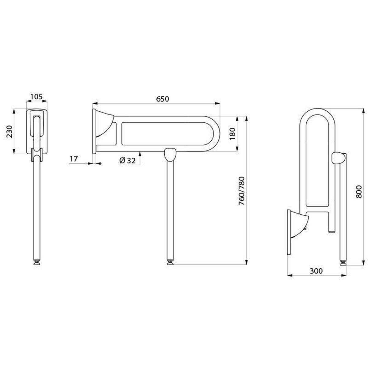 STÜTZKLAPPGRIFF mit klappbarem Fuß D32 L650 mm - Chromfarben, Metall (34.2/12.7/90cm) - Delabie