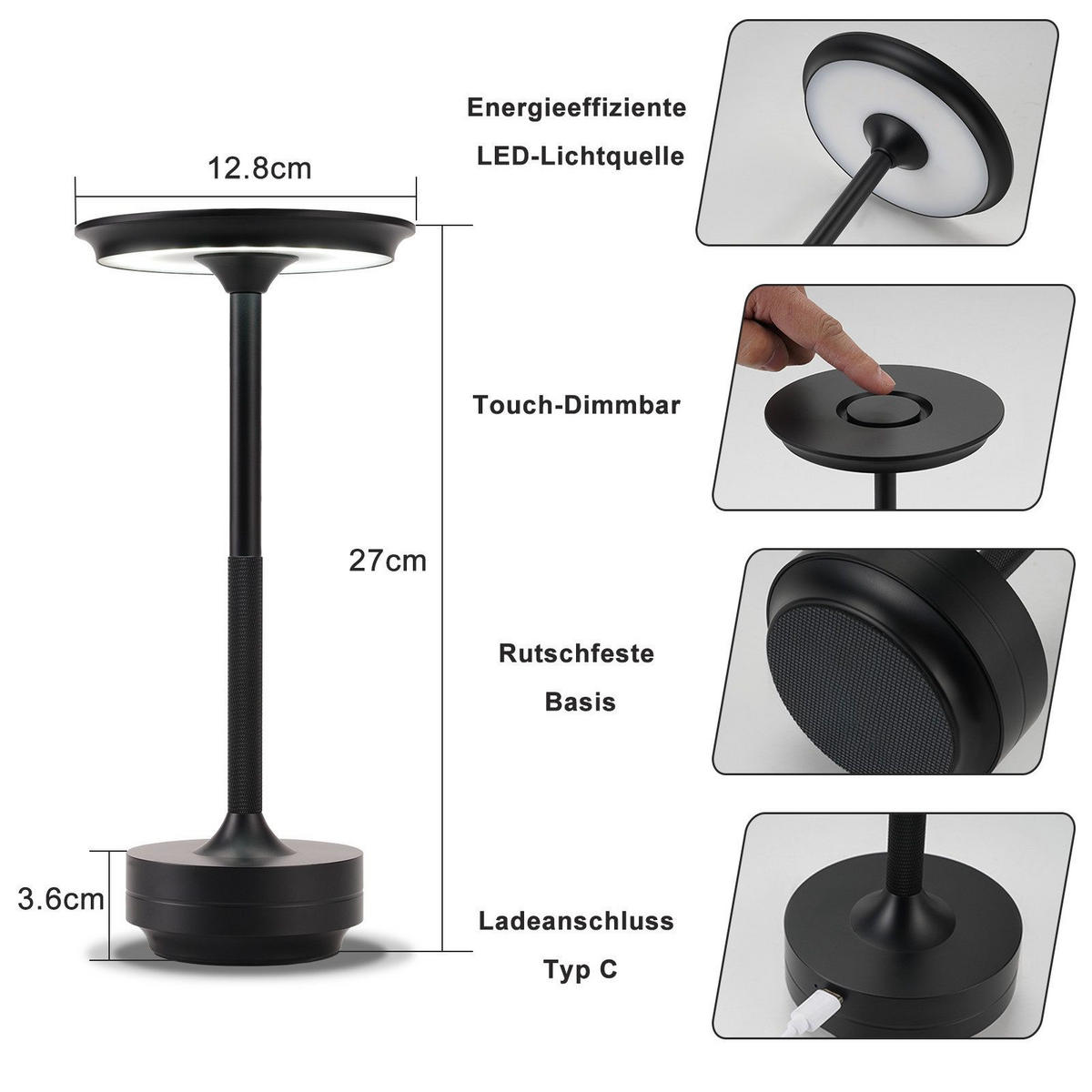 TISCHLEUCHTE Lichting 12.8/12.8/27 cm - Schwarz, Kunststoff/Metall (12.8/12.8/27cm) - ZMH