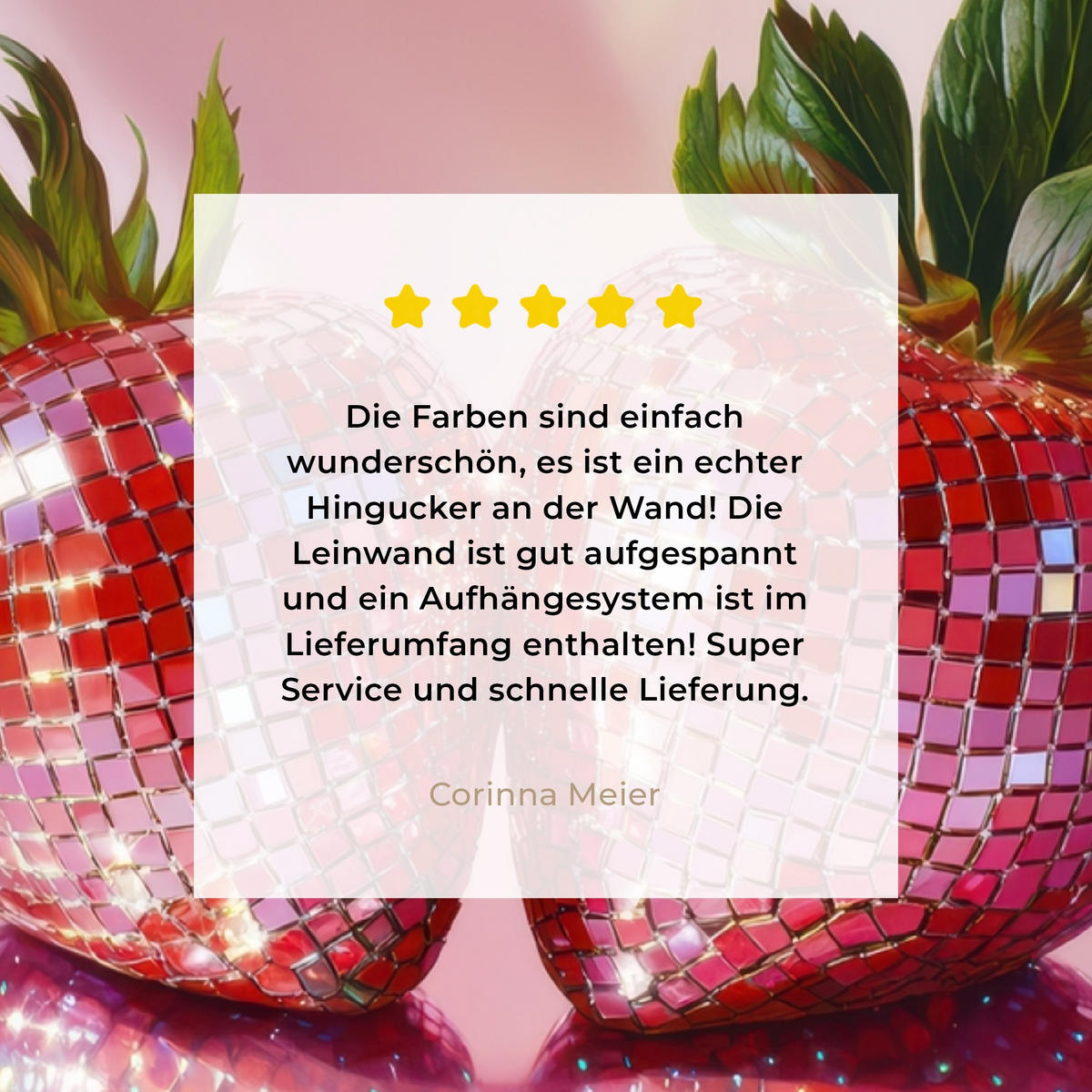 LEINWANDBILD Disco - Obst - Glitzer - Erdbeere 60x80 cm - Pink, Textil (60/80cm) - MuchoWow