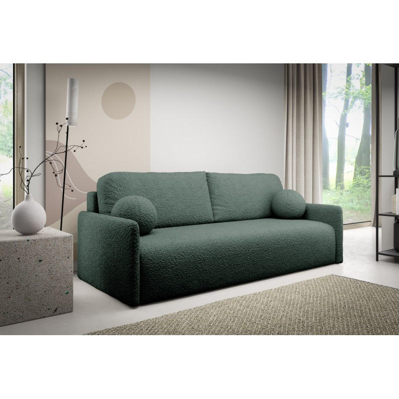 SCHLAFSOFA GLOV, Sofa mit Schlaffunktion und Bettkasten, Farbe: Dunkelgrün, Bouclé-Stoff - Dunkelgrün, Textil (206/95/87cm) - Sepro Meble