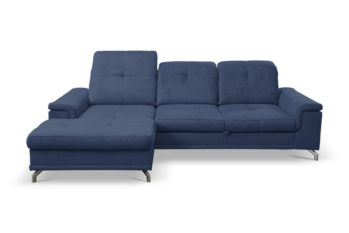 ECKSOFA PANAMA mit Schlaffunktion und Bettkasten, Farbe: Dunkelblau, Velourstoff, Ottomane Links - Dunkelblau, Textil (270/180cm) - VENASI MÖBEL