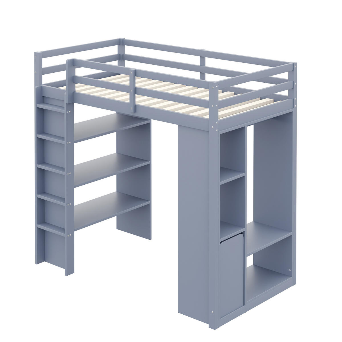 HOCHBETT 90/200 cm DE-01422, in Grau, mit Regalen, Kleiderbügeln und Organisationswagen - Grau, Holz (90/200cm) - ComfortXL