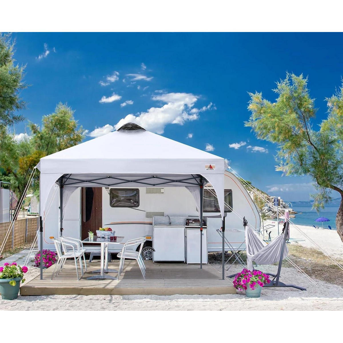GARTENPAVILLON 3x3M wasserdicht mit Zubehör Weiß - Weiß, Textil (304.8/297.2/304.8cm)