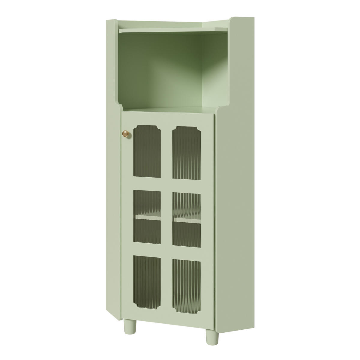 ECKSCHRANK in Grün lackiert mit App-gesteuerter LED & Glasvitrine - Mintgrün, Holzwerkstoff (63/124/45cm) - Urban Meuble