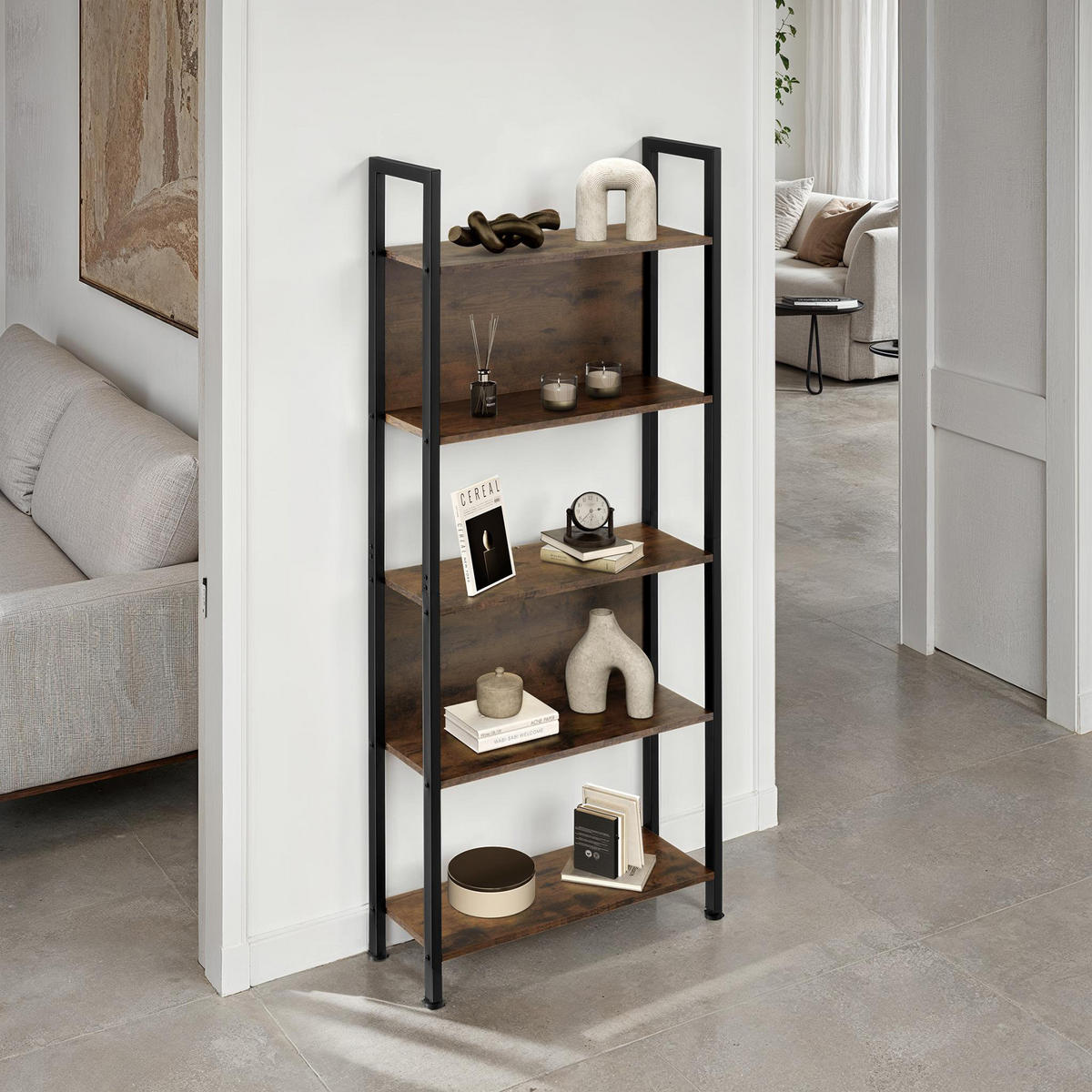 REGAL Westport,inklusive Kippschutz, 62 x 24 x 165,5 cm,Industrial Holz dunkel, rustikal - Rostfarben, Holzwerkstoff (24/165.5/62cm) - tectake