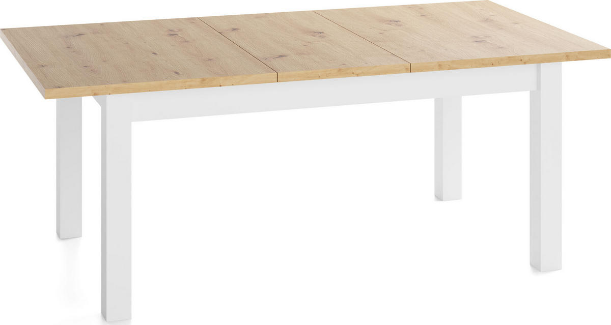 ESSTISCH Lindberg Weiß ausziehbar verlängerbar rechteckig, Eiche Artisan Hellbraun 120-160/80/77 cm - Weiß/Eiche Artisan, Holz/Holzwerkstoff (120/80/77cm) - WFL GROUP