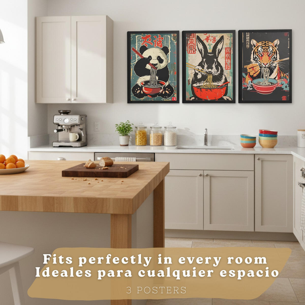 PLAKAT Sada 3 Ramen Animals A4 bez rámu - čirá, papír (29.7/1/21cm) - Nacnic