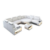 WOHNLANDSCHAFT Asti U Mini - Schwarz/Weiß, Leder (352/93/280cm) - Sofa Dreams