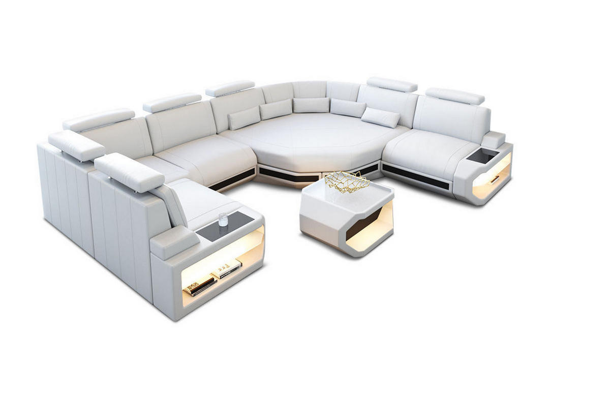 WOHNLANDSCHAFT Asti U Mini - Schwarz/Weiß, Leder (352/93/280cm) - Sofa Dreams