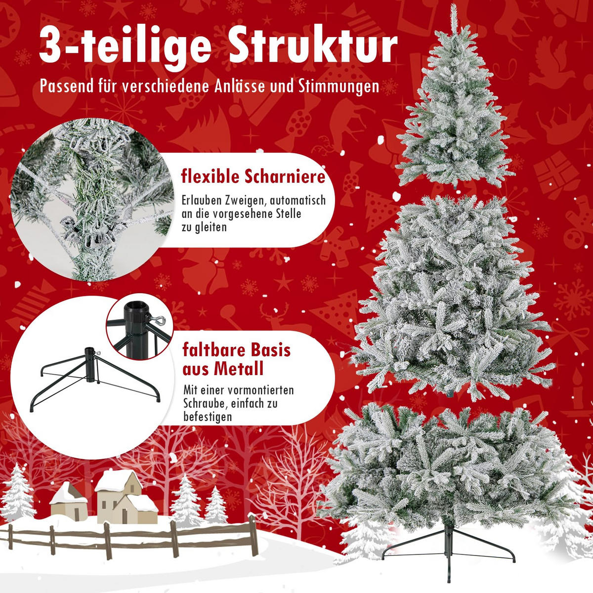 WEIHNACHTSBAUM halber Tannenbaum mit LEDs 180 cm weiß - Weiß, Metall (180cm) - COSTWAY